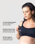 Discover the standout features of the Balance Sports Crop Bra by Hotmilk Lingerie UK: A-frame nursing support, wire-free underband comfort, and dual-size contour cups for perfect support on a changing body. Experience the expertly designed support by Hotmilk Lingerie UK, enhancing your active lifestyle with unparalleled comfort and functionality