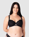 Hotmilk redefines luxury in maternity and nursing bras with the True Luxe collection. Experience true opulence with the luxuriously refined large floral lace nursing bra. It features exquisite twin strap detailing, semi-sheer full cup coverage, and flexi underwire support, all complemented by the added bonus of a plunging center. Embrace style and personality throughout your breastfeeding journey, without any compromise up to a J cup