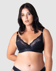 Olivia, defined in Hotmilk Lingeries Warrior Plunge, flexiwire support with a contour cup for mostesy. Plunge graphic lace style, styling pregnancy and breastfeeding as your own
