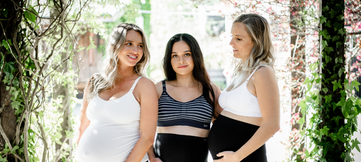 Empowering Unity: Pregnant Mums Come Together in Cozy Maternity Bras and Camisoles.