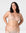 Model wearing the Hotmilk Flawless Plunge Wirefree Nursing Bra in Cashmere with matching briefs – full body front view showing sheer plunge neckline, three-piece cup construction, and gold Hotmilk hardware