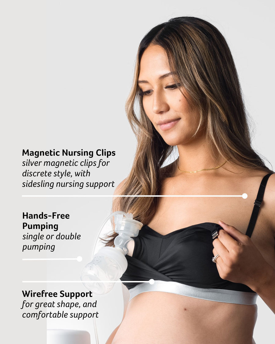 Unlock the versatility of Hotmilk's Freedom Pump and Nursing Bra with hands-free pumping for expressing breast milk, magnetic nursing clips for added style, and wire-free support for pure comfort during both breastfeeding and pumping. Experience the ultimate convenience all in one bra, seamlessly designed to enhance your breastfeeding and pumping journey