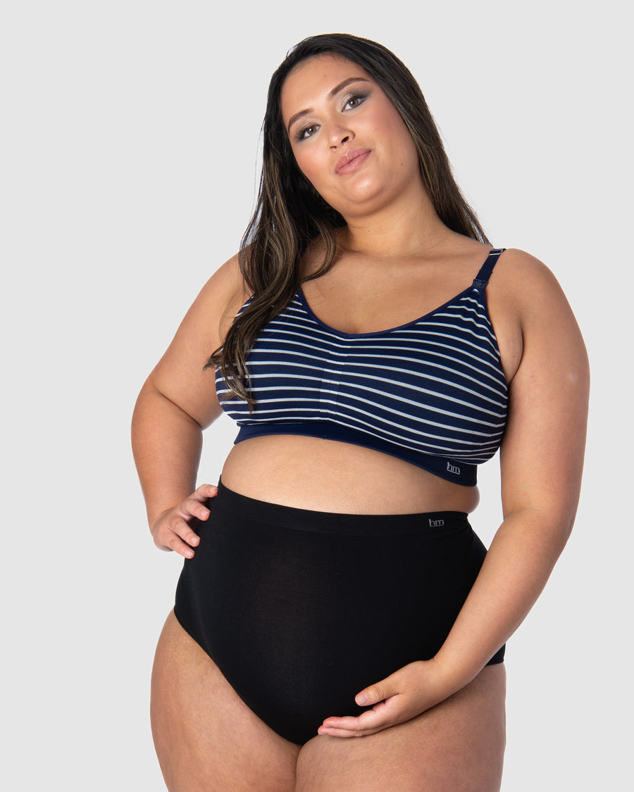 HOTMILK UK MY NECESSITY NAVY STRIPE MULTIFIT FULL CUP MATERNITY AND NURSING WIREFREE