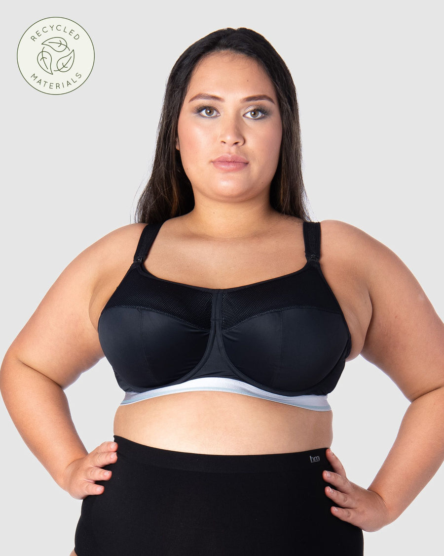 HOTMILK UK REACTIVATE SPORTS BLACK NURSING MATERNITY BRA - FLEXI UNDERWIRE