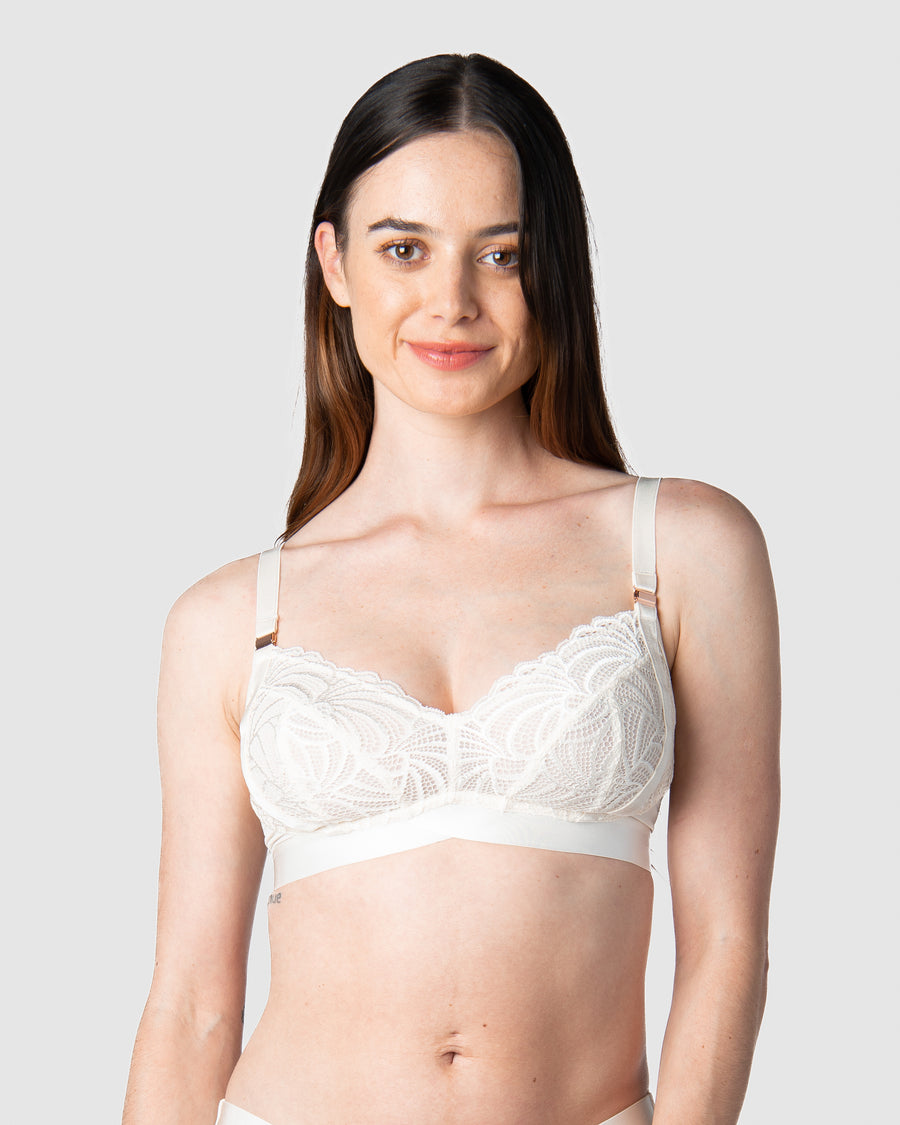 Meet Emily, a proud mama of 1, embracing the Warrior Soft Cup Ivory wirefree nursing and maternity bra. Engineered with multifit cups to accommodate the changing contours of the body during maternity and postpartum, this Hotmilk Lingerie UK creation draws on over 18 years of expertise. Experience the perfect blend of comfort and support tailored to enrich your breastfeeding journey