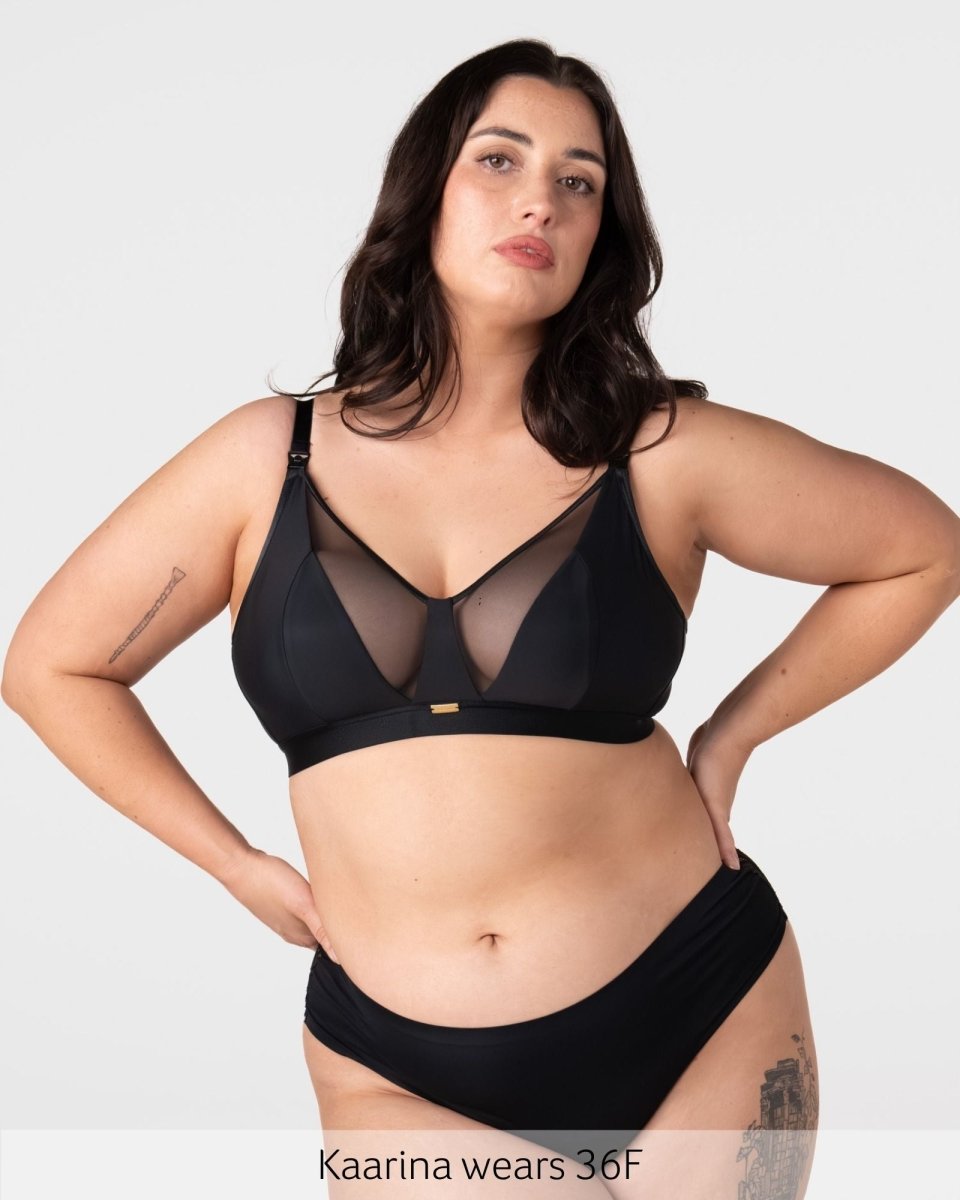Flawless Full Cup Plunge Nursing Bra Black - Alt Lifestyle View - Maternity &amp; Breastfeeding Full Cup Bra - Hotmilk Lingerie