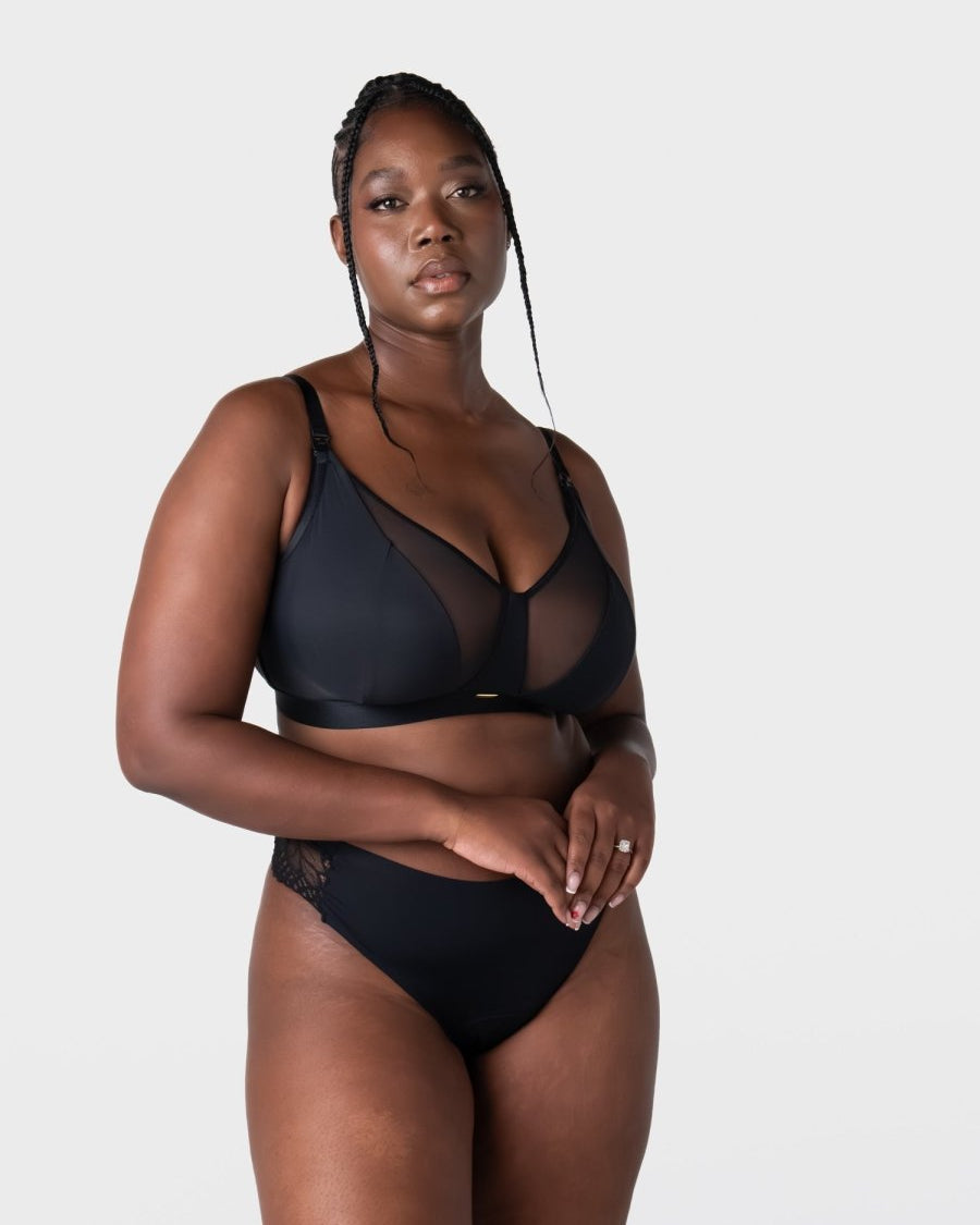 Flawless Full Cup Plunge Nursing Bra Black - Lifestyle View - Maternity & Breastfeeding Bra Larger Busts - Hotmilk Lingerie