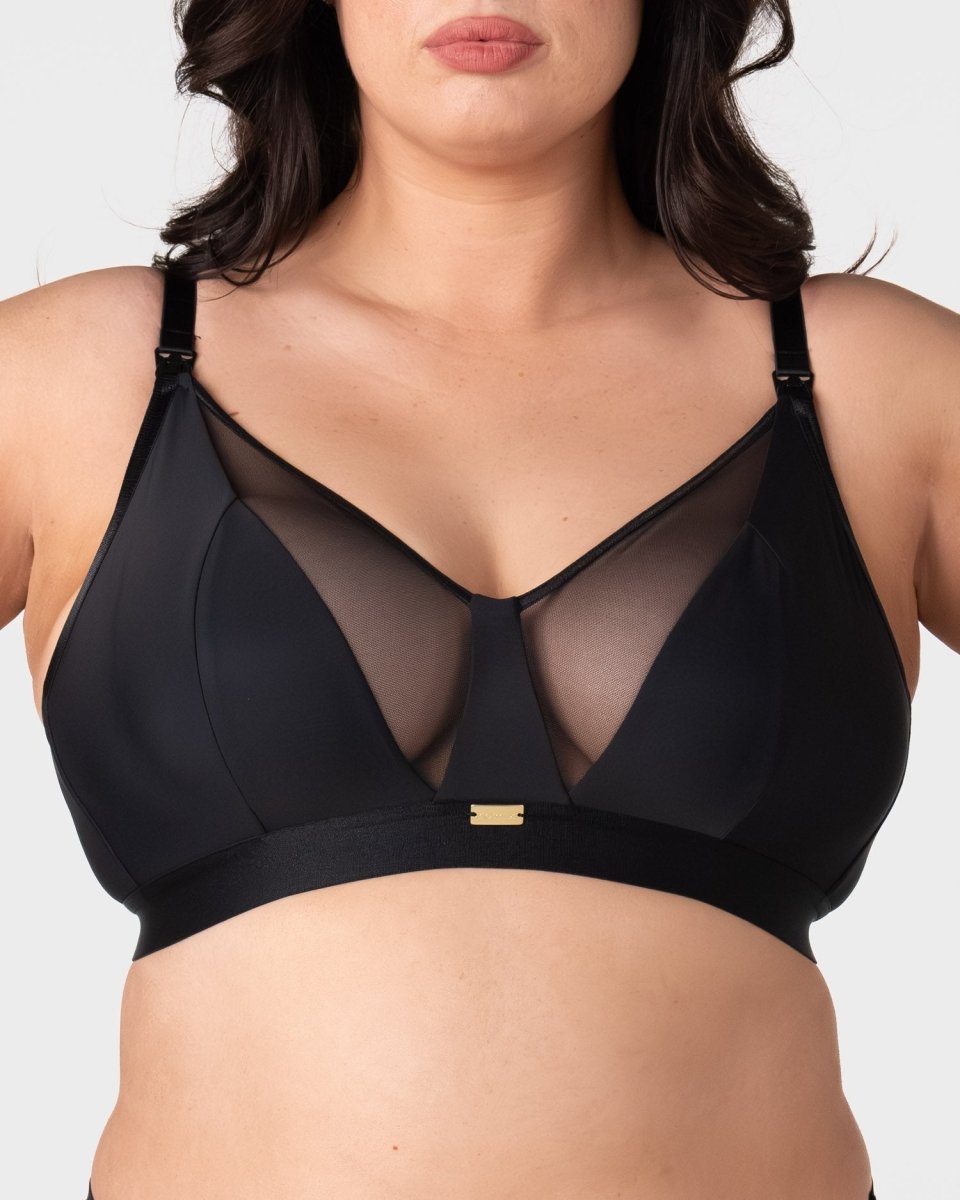 Flawless Full Cup Plunge Nursing Bra Black - Group Shot - Maternity Bra Range for Larger Busts - Hotmilk Lingerie