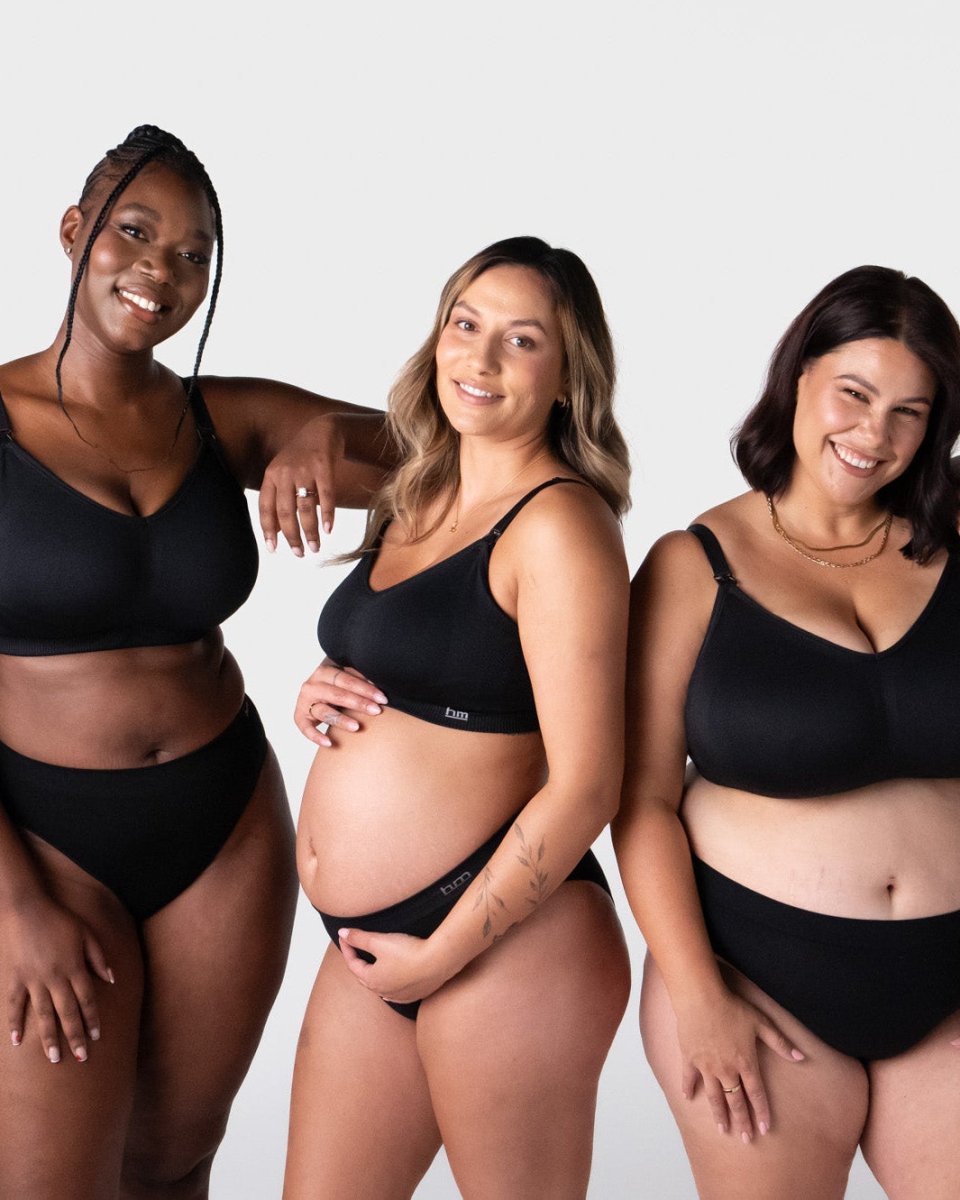 My Everyday FlexFit Nursing Bra Black Busty - Group Shot - Seamless Maternity Nursing Bra Larger Busts - Hotmilk Lingerie
