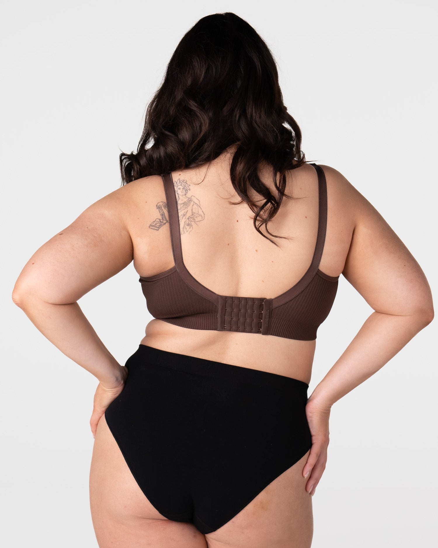 Back view of Hotmilk My Everyday Busty nursing bra in Chocolate showing 6-hook 4-row wide closure and double-layer smoothing back