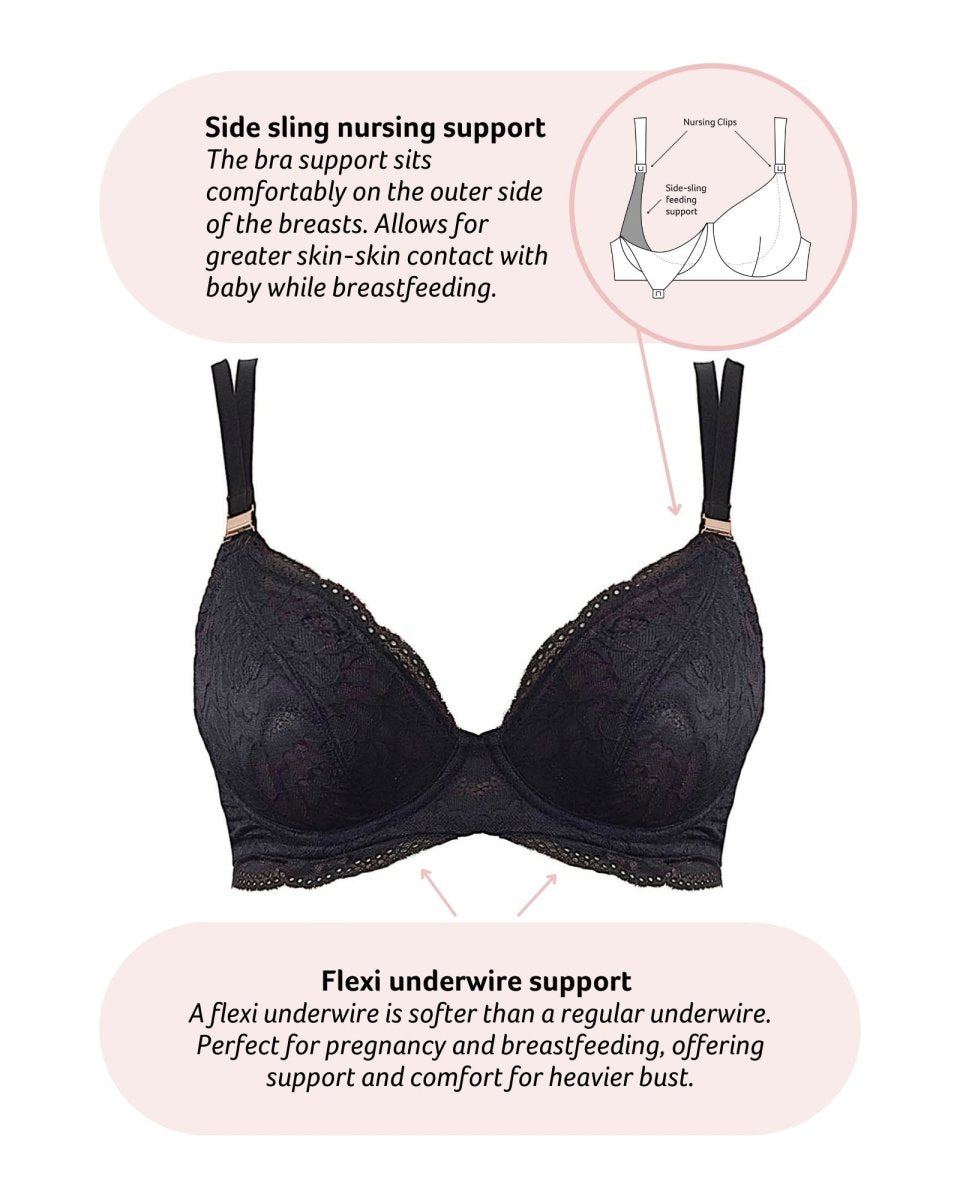 Heroine Plunge Nursing Bra - Black - Hotmilk Lingerie