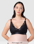 Warrior Plunge 2.0 Nursing Bra Black - Lifestyle View - Eco Maternity Plunge Bra with Magnetic Clip - Hotmilk Lingerie