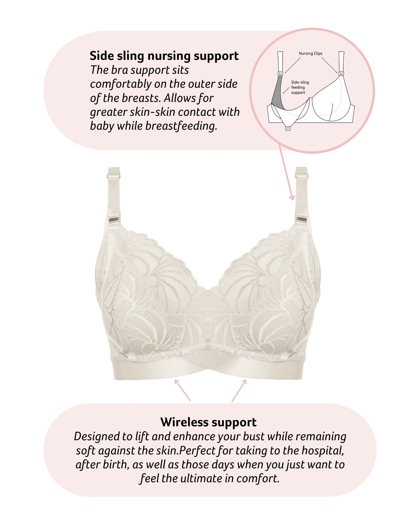 Technical features of Warrior Wirefree Soft Cup Nursing Bra in Ivory