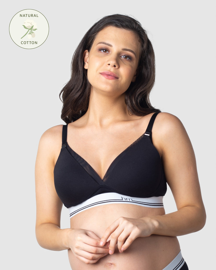 HOTMILK MATERNITY UK ICON COTTON BLACK T-SHIRT NURSING BRA - WIREFREE