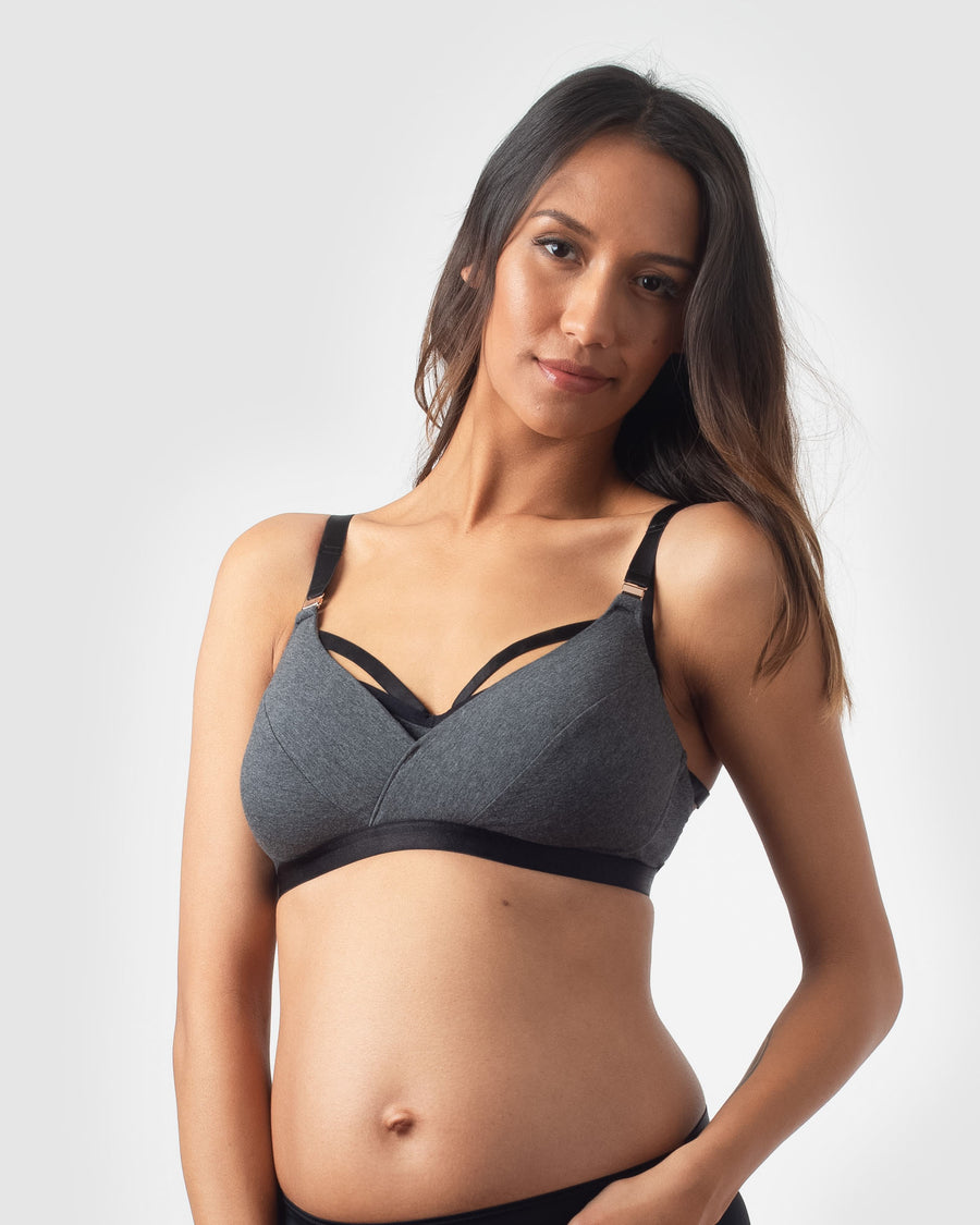 ESCAPIST GREY COTTON WRAP CONTOUR NURSING BRA - WIREFREE