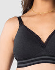 HOTMILK UK MATERNITY ELEVATE COTTON BLACK T-SHIRT NURSING BRA - WIREFREE