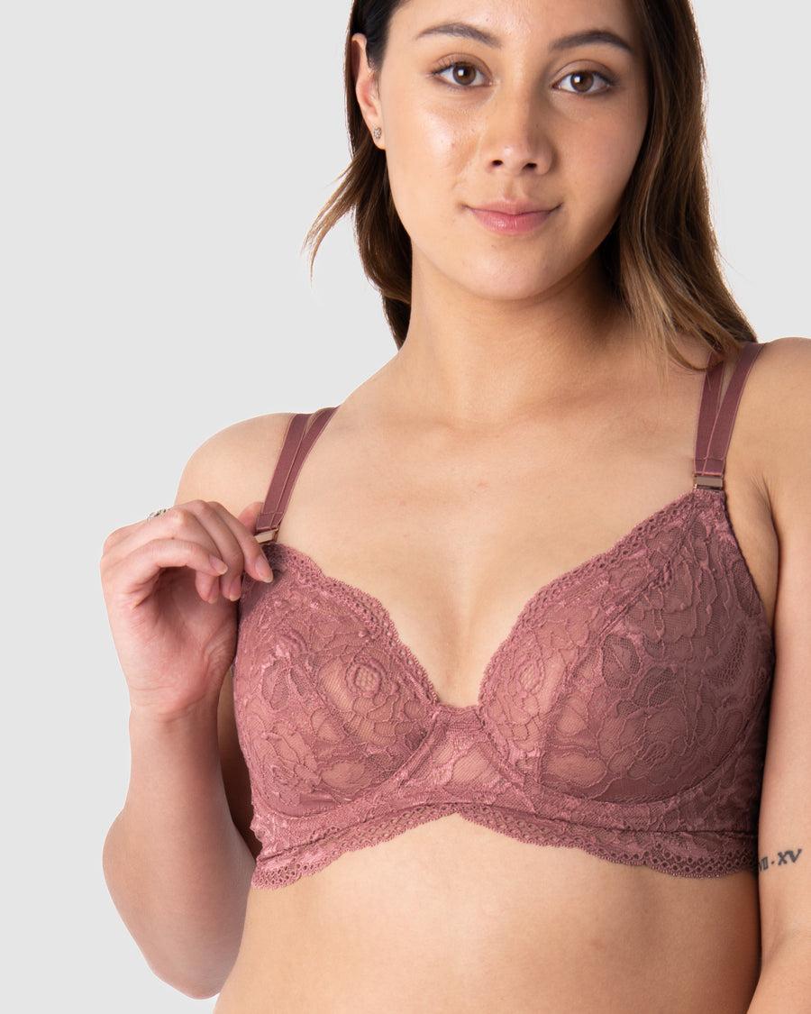 HOTMILK UK HEROINE PLUNGE ANTIQUE ROSE NURSING MATERNITY BRA - FLEXI UNDERWIRE