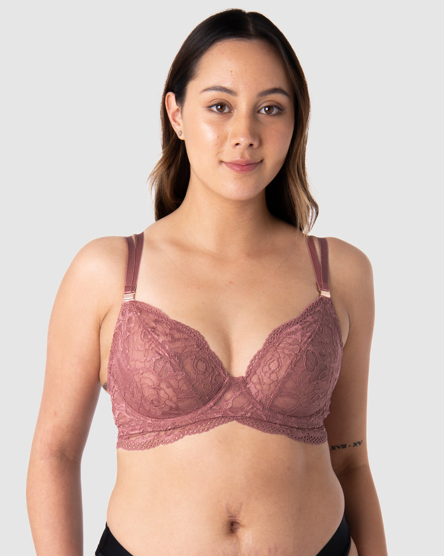 HOTMILK UK HEROINE PLUNGE ANTIQUE ROSE NURSING MATERNITY BRA - FLEXI UNDERWIRE