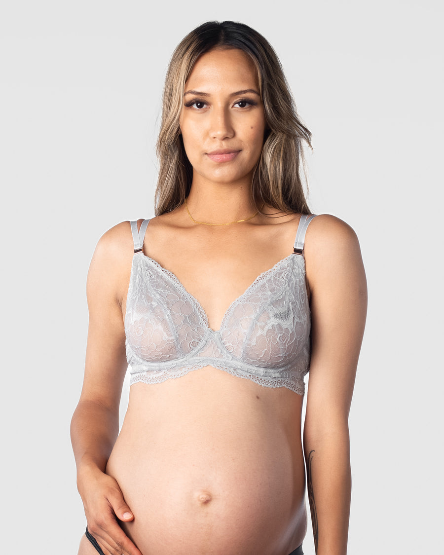 HOTMILK UK MATERNITY BREASTFEEDING HEROINE PLUNGE SILVER NURSING BRA - FLEXI UNDERWIRE