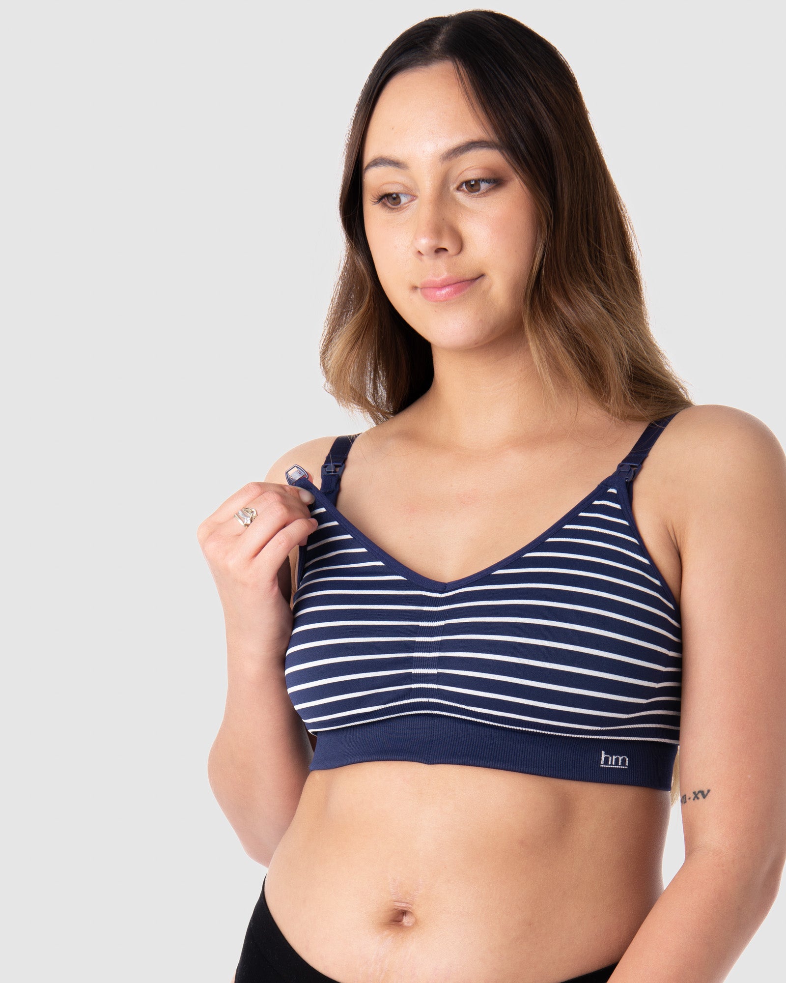 HOTMILK UK MATERNITY MY NECESSITY NAVY STRIPE MULTIFIT REGULAR - WIREFREE