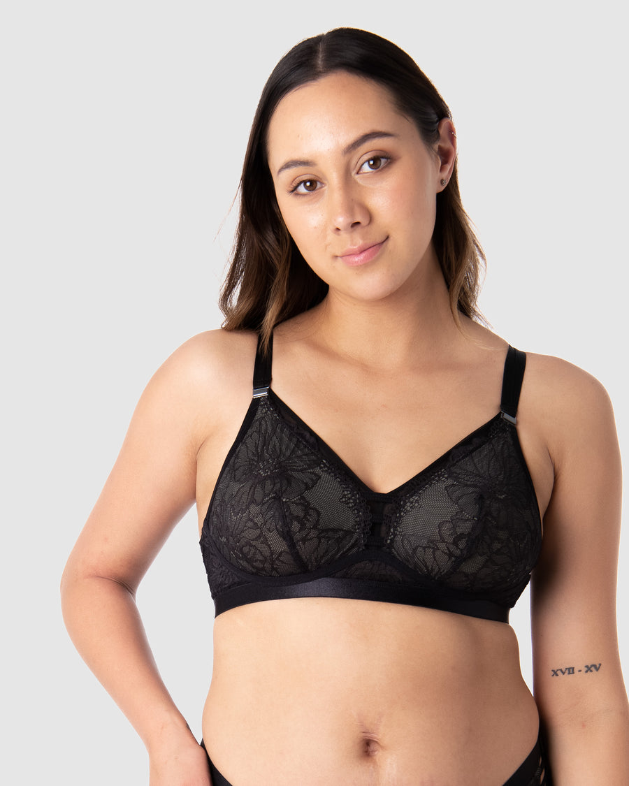 HOTMILK UK TRUE LUXE BLACK MULTIFIT NURSING MATERNITY BREASTFEEDING BRA - WIREFREE